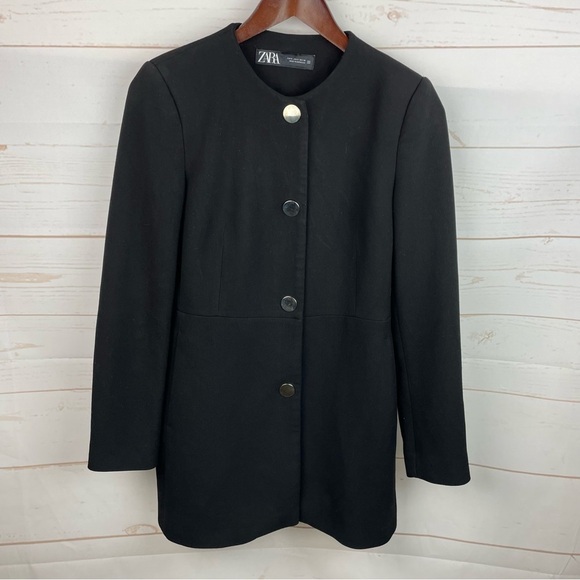 Zara | Black Gold Button Mid Length Frock Coat - Picture 2 of 8